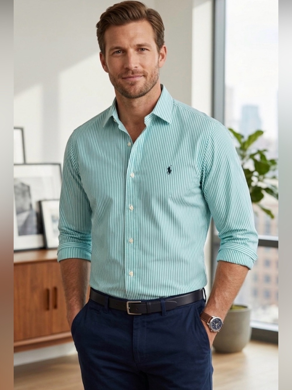 Ralph Lauren Men’s Mint Green Striped Dress Shirt. + A LITTLE GIFT 🎁